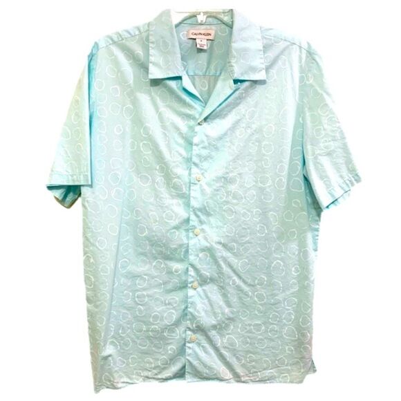CALVIN KLEIN TOP WOMEN’S MEDIUM LIGHT BLUE BUTTON UP SHORT SLEEVE BLOUSE. - Picture 1 of 11